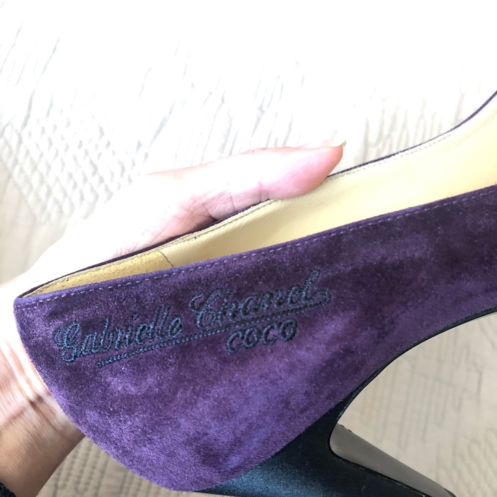 Auth CHANEL purple suede satin black cap point toe pumps heel NEW Gabrielle Coco - Picture 10 of 17